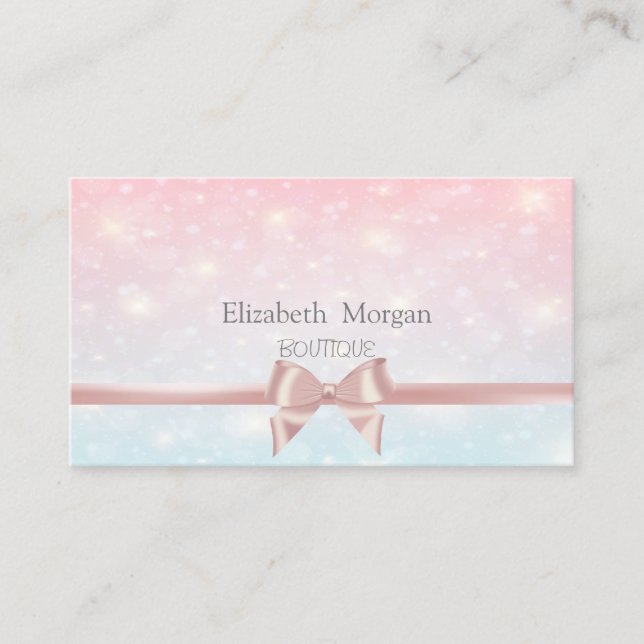 Elegant Modern Pink Ribbon Bow, Glitzer Bokeh Visitenkarte (Vorderseite)