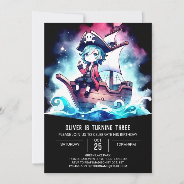 Elegant Modern Pirate Birthday Einladung (Vorderseite)
