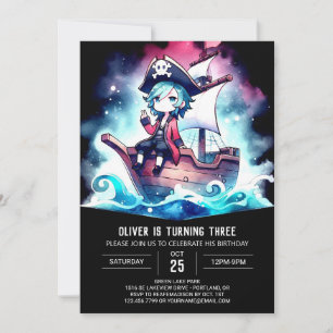 Elegant Modern Pirate Birthday Einladung