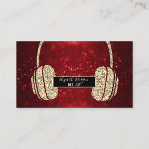 Elegant Modern Red Bokeh Glitzer Headphone DJ Visitenkarte