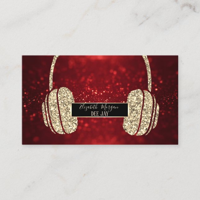 Elegant Modern Red Bokeh Glitzer Headphone DJ Visitenkarte (Vorderseite)
