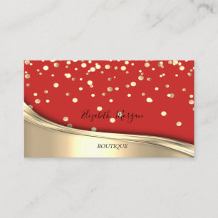 Elegant Modern Red Gold Confetti Visitenkarte