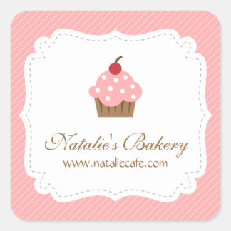 Elegant, modern, rosa Cupcake, Bäckerei Quadratischer Aufkleber