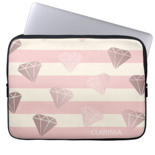 Elegant modern rose gold diamond pattern & stripe laptopschutzhülle