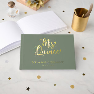Elegant Modern Sage Gold Quinceñera Gästebuch
