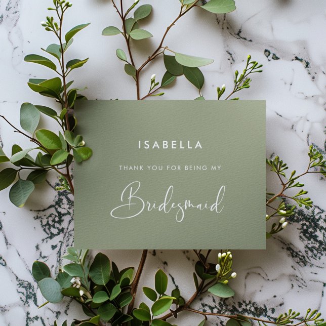 Elegant & Modern Sage Green Bridesmaid Dankeskarte (Von Creator hochgeladen)