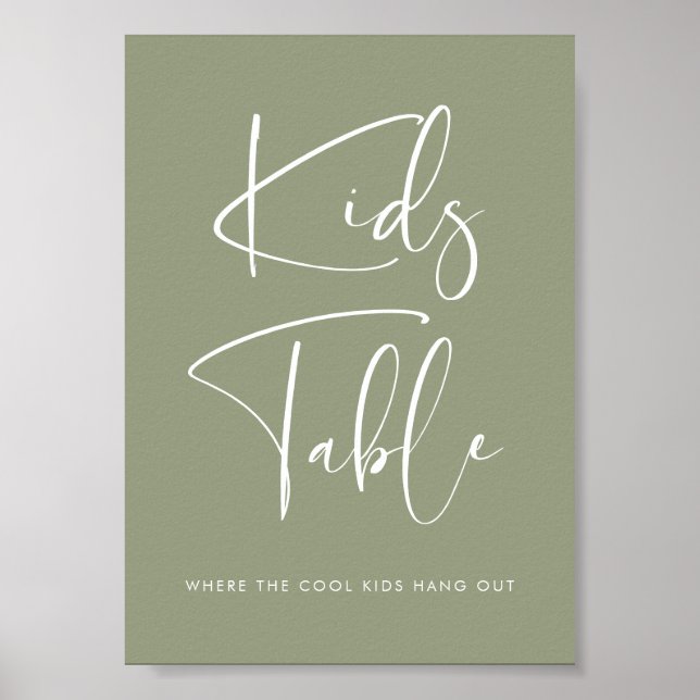 Elegant Modern Sage Green Kids Tafel Hochzeit Poster (Vorne)