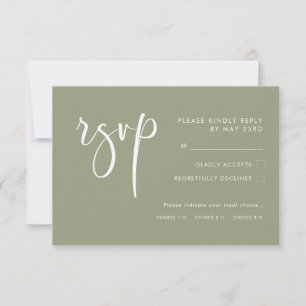 Elegant Modern Sage Hochzeit RSVP mit Essenswahl Karte