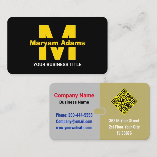 Elegant Modern (Scan QR Code) Monogramm Schwarzes  Visitenkarte (Vorne/Hinten)