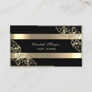 Elegant Modern, Schwarz, Gold gestreift, Rahmen Visitenkarte
