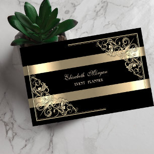 Elegant Modern, Schwarz, Gold gestreift, Rahmen Visitenkarte