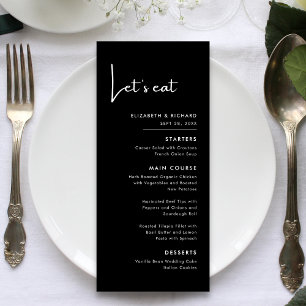 Elegant & modern Schwarz und Weiß essen wir Hochze Menükarte