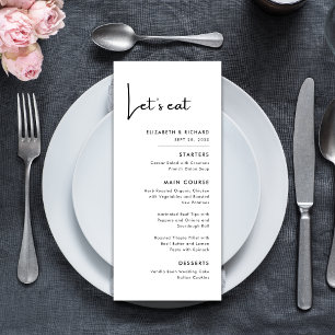 Elegant & modern Schwarz und Weiß essen wir Hochze Menükarte