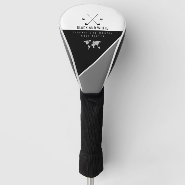 elegant, modern, schwarz und weiß golf headcover (Vorderseite)