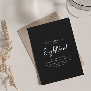 Elegant Modern Script 18. Geburtstag Schwarz Einladung