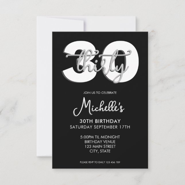 Elegant Modern Script 30. Geburtstag Einladung (Vorderseite)