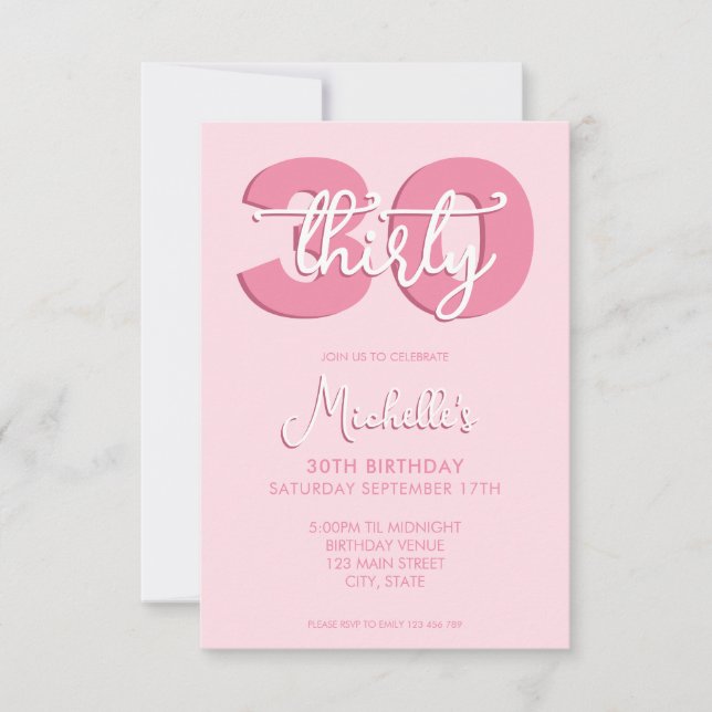 Elegant Modern Script 30. Geburtstag Einladung (Vorderseite)