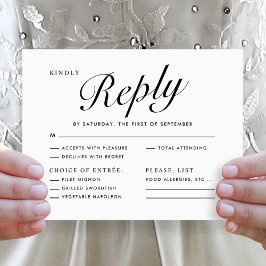 Elegant Modern Script Black White Menu Choice RSVP Feiertagskarte