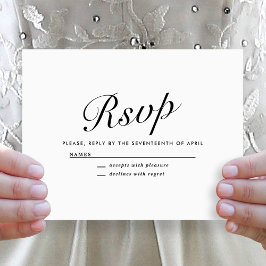 Elegant Modern Script Black + White Wedding RSVP Feiertagskarte