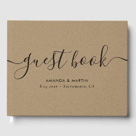 Elegant Modern Script Kraft Wedding Gästebuch