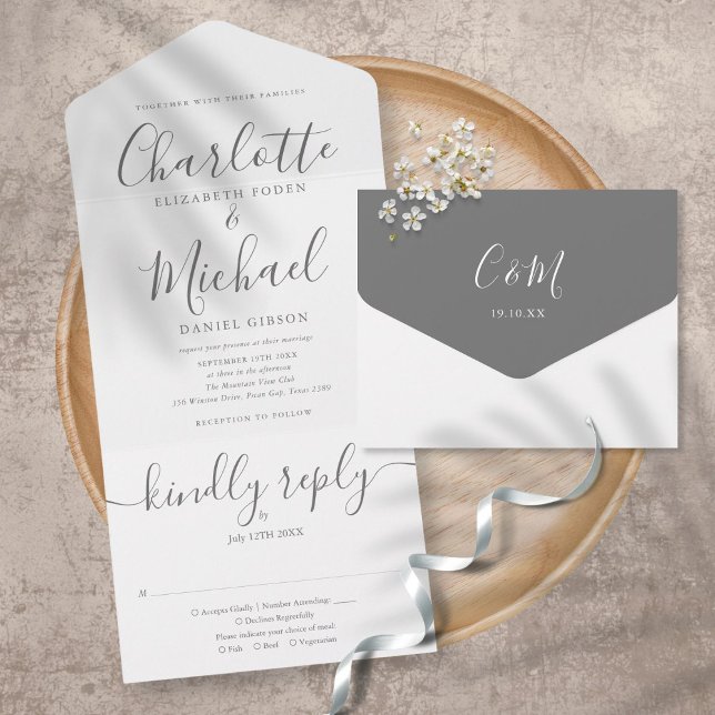 Elegant Modern Script Minimalist Wedding All In On One Einladung (Von Creator hochgeladen)