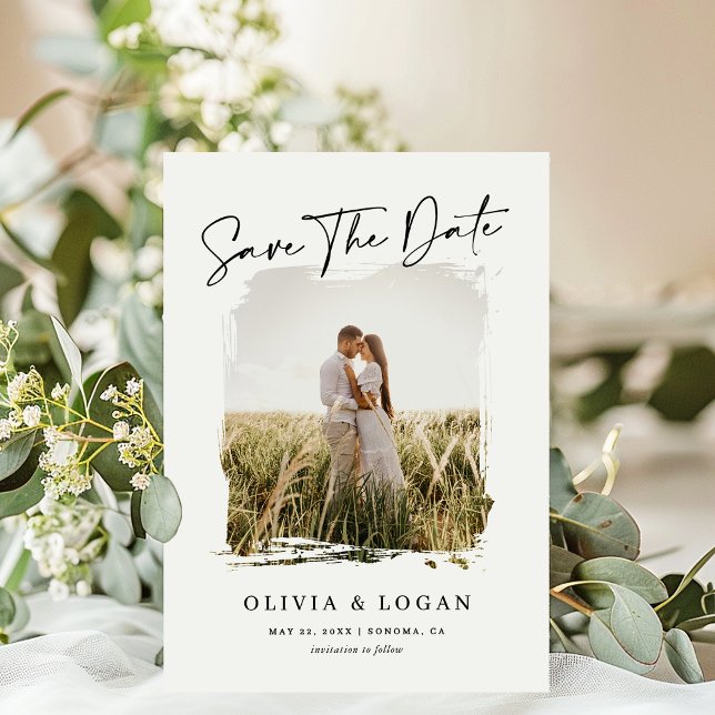 Elegant Modern Script Rustic Photo Frame Wedding Save The Date (Von Creator hochgeladen)