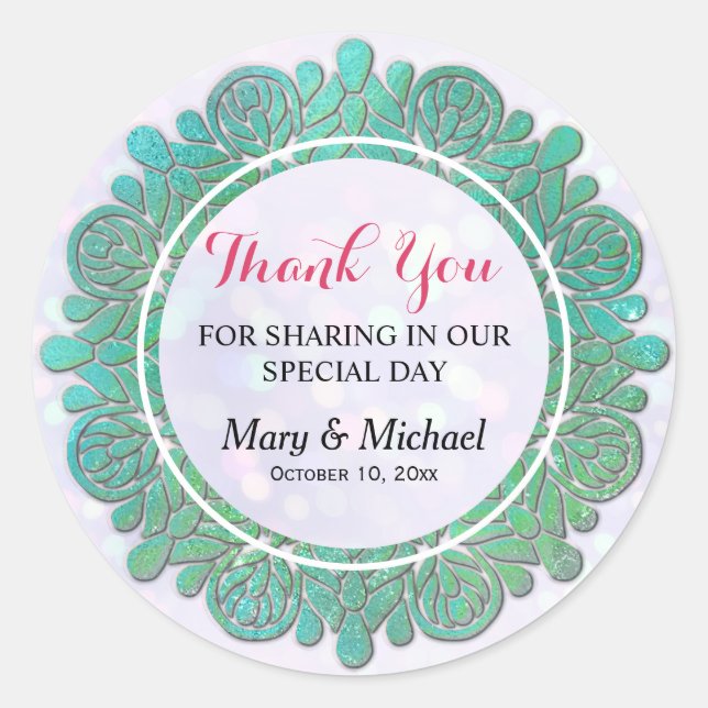 Elegant Modern Shiny Turquoise Mandala Vielen Dank Runder Aufkleber (Vorderseite)