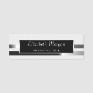 Elegant modern, silbergestreift, Rahmen, Glitzer Namensschild