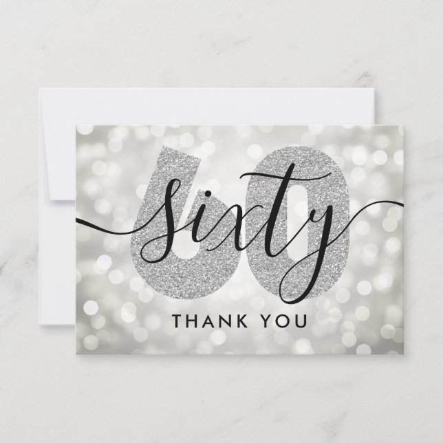 Elegant Modern Silver 60. Geburtstag Vielen Dank Dankeskarte (Vorderseite)