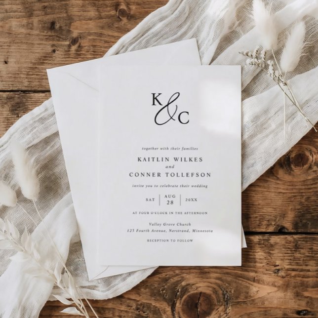 Elegant Modern Simple Black & White Wedding Einladung (Modern wedding logo monogram wedding invitations in black and white.)