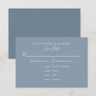 Elegant Modern Simple Dusty Blue Filigree RSVP Karte