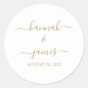 Elegant Modern Simple Gold Calligraphy Wedding Runder Aufkleber