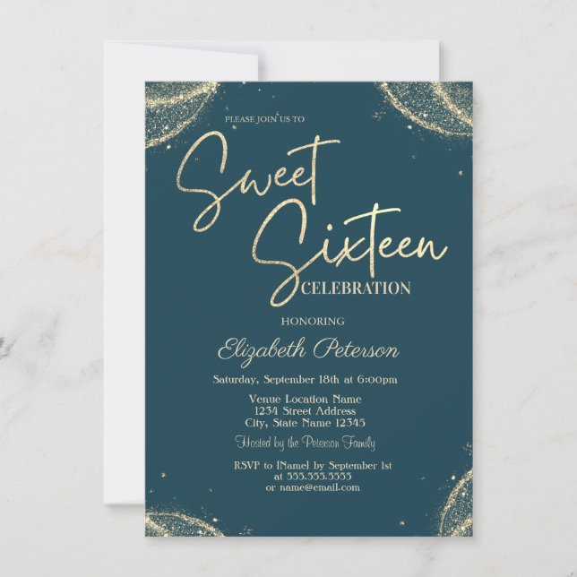 Elegant Modern Simple Gold Glitter  Sweet 16  Einladung (Vorderseite)