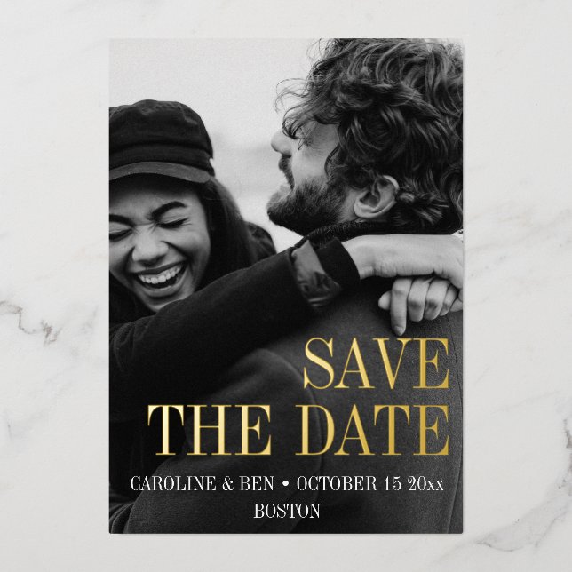 Elegant Modern Simple Vertical Photo Wedding Folieneinladung (Vorderseite)