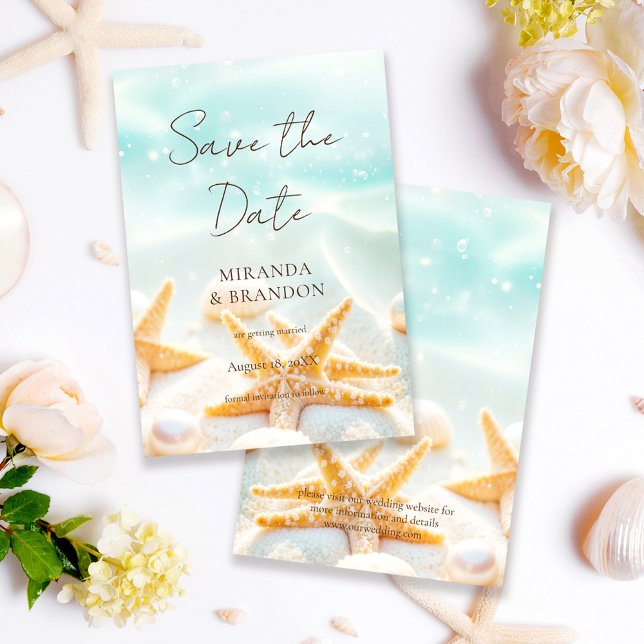 Elegant Modern Starfish Shells Ocean Beach Wedding Save The Date (Von Creator hochgeladen)