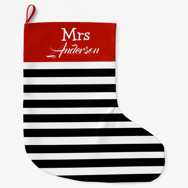 Elegant Modern Strip Christmas Mr. und Mrs. Couple Großer Weihnachtsstrumpf (Vorderseite)