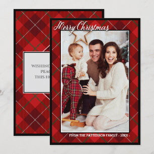Elegant Modern Tartan Frohe Weihnachten Foto Karte