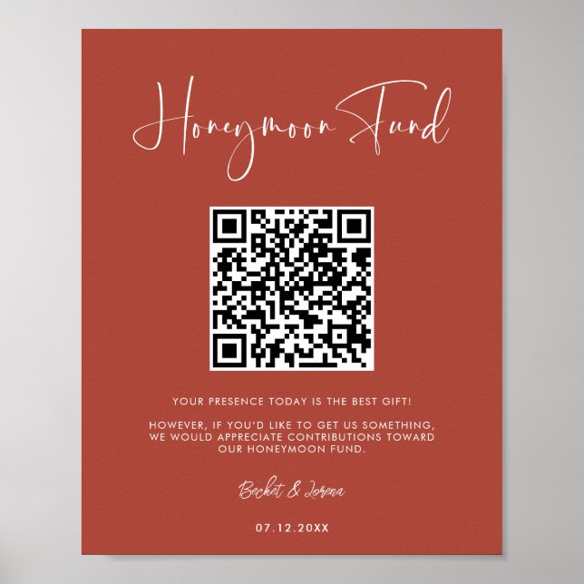 Elegant & Modern Terracotta Honeymoon Fund QR Code Poster (Vorne)