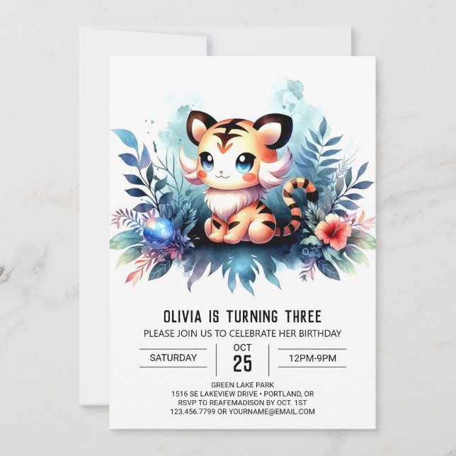 Elegant Modern Tiger Birthday Einladung (Vorderseite)