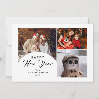 Elegant Modern Trendy Happy New Year 3 Photo Feiertagskarte