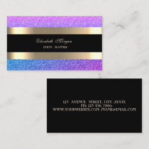 Elegant modern, violett gestreifter Glitter Visitenkarte