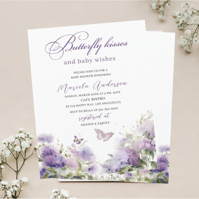 Elegant Modern Watercolor Butterfly kisses Baby S Einladung (Von Creator hochgeladen)