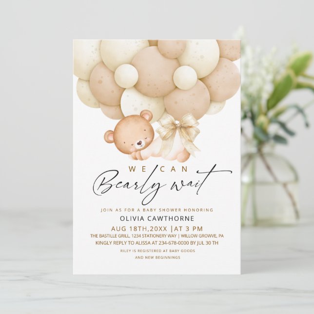Elegant & Modern We can Bearly Wait Baby Shower   Einladung (Stehend Vorderseite)