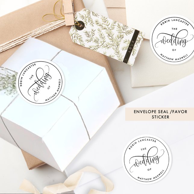 Elegant, Modern Wedding Envelope Seal/Favor Runder Aufkleber (Von Creator hochgeladen)