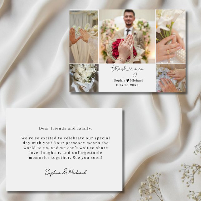 Elegant Modern Wedding Photo Collage ThankYou Card Dankeskarte (Von Creator hochgeladen)