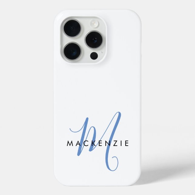 Elegant Modern White Blue Script Monogram Case-Mate iPhone Hülle (Rückseite)