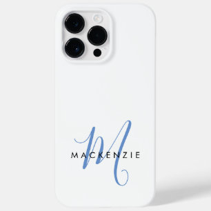 Elegant Modern White Blue Script Monogram Case-Mate iPhone 14 Pro Max Hülle