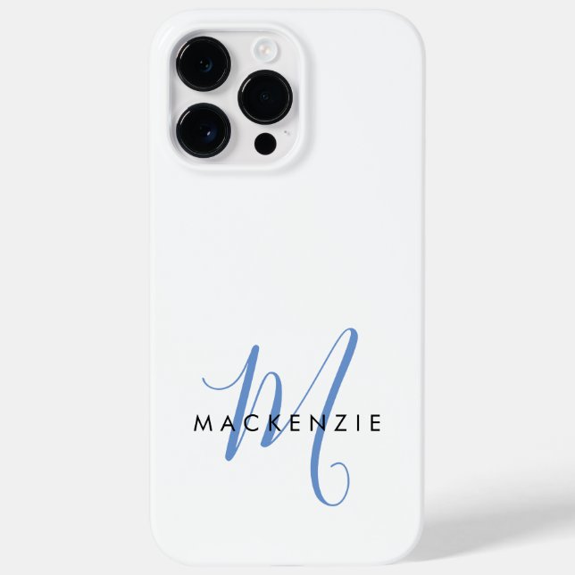 Elegant Modern White Blue Script Monogram Case-Mate iPhone Hülle (Rückseite)