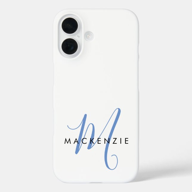 Elegant Modern White Blue Script Monogram Case-Mate iPhone Hülle (Rückseite)