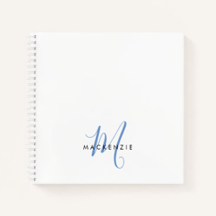Elegant Modern White Blue Script Monogram Notizbuch